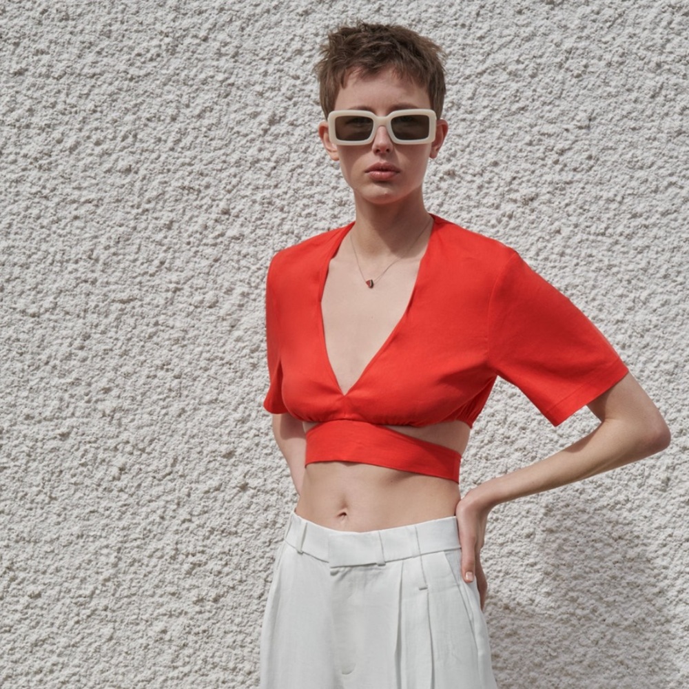 Zara linen wrap top